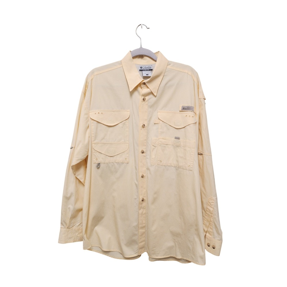 Columbia PFG Mens Yellow Long Sleeve Vented Fishing Shirt Cotton FM7120 L
